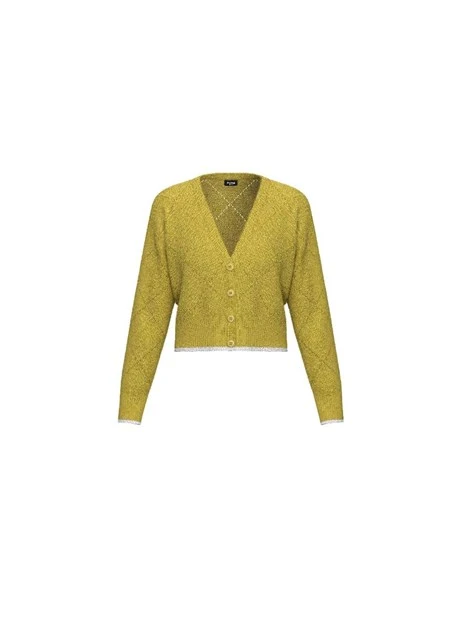 CARDIGAN SCOLLO A V EFFETTO ROMBO DONNA VERDE