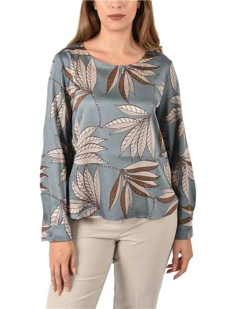 BLUSA FANTASIA CON SCOLLO A BARCHETTA DONNA CELESTE