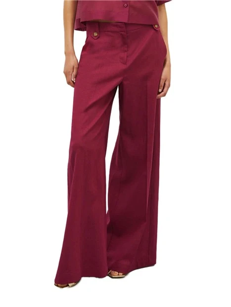 PANTALONI PALAZZO IN TELA DI LINO DONNA VIOLA