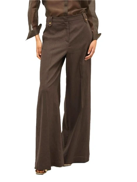 PANTALONI PALAZZO IN TELA DI LINO DONNA MARRONE