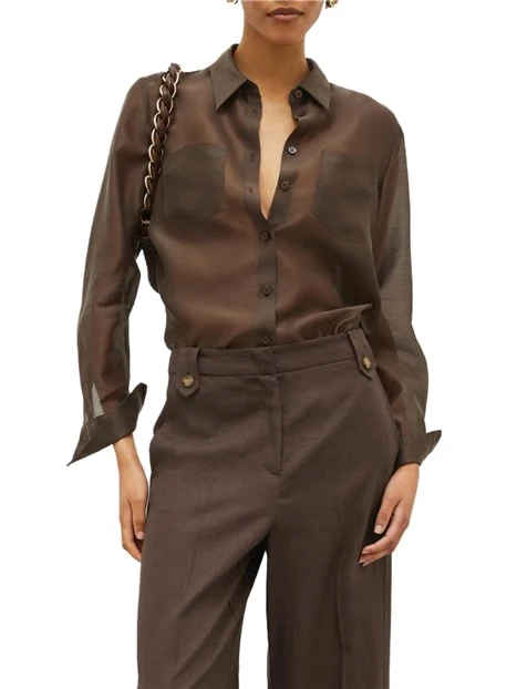 CAMICIA IN ORGANZA LYOCELL DONNA MARRONE