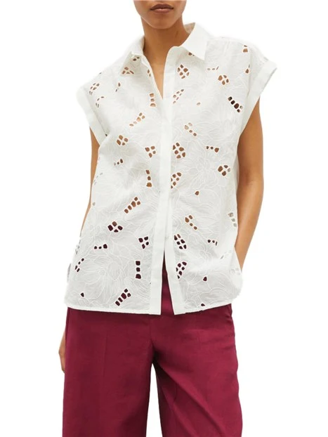 CAMICIA SMANICATA CON RICAMO SANGALLO DONNA BIANCO