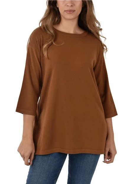 MAGLIA GIROCOLLO  CON CINTURA DONNA MARRONE