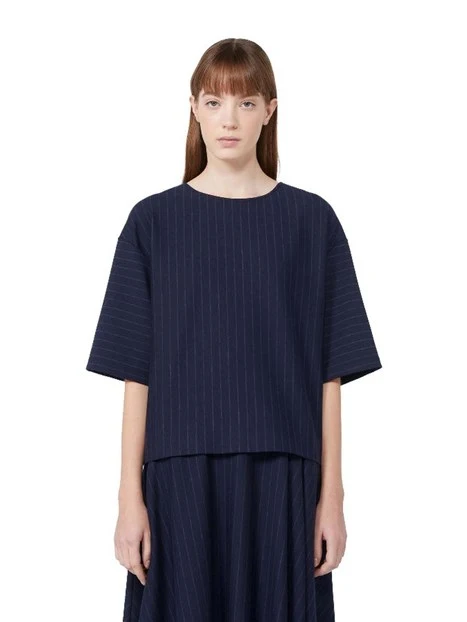 BLUSA MANICHE CORTE GESSATO DONNA BLU NAVY