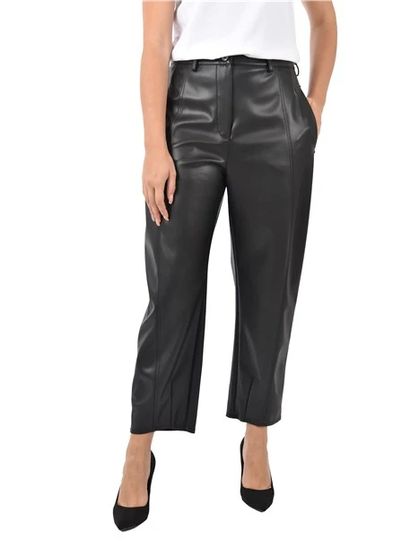 PANTALONI EFFETTO PELLE DONNA NERO