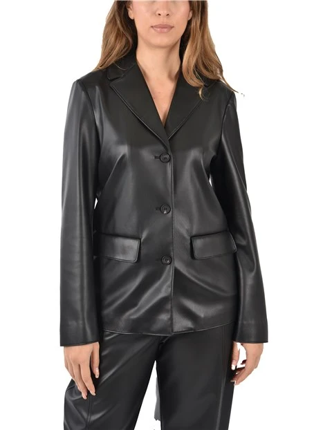 GIACCA IN EFFETTO PELLE CON TASCHE DONNA NERO