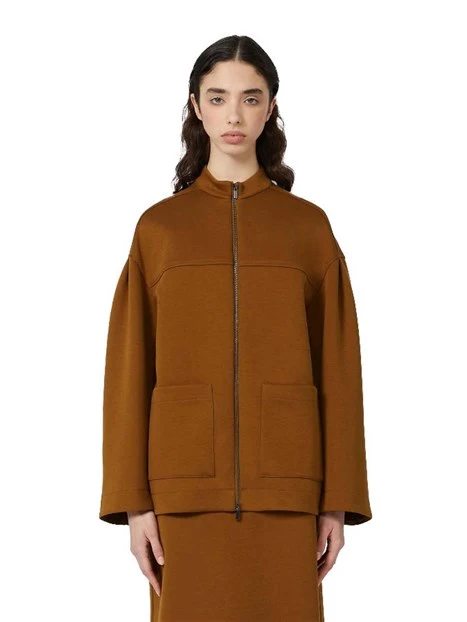 FELPA CON ZIP E TASCHE APPLICATE DONNA CUOIO