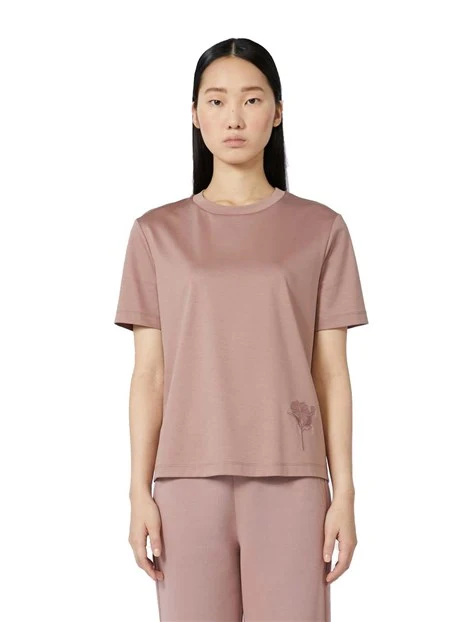 T-SHIRT MANICHE CORTE CON RICAMO FLOREALE DONNA ROSA