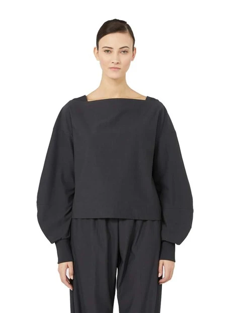 BLUSA IN JERSEY CON SCOLLO A BARCHETTA DONNA NERO