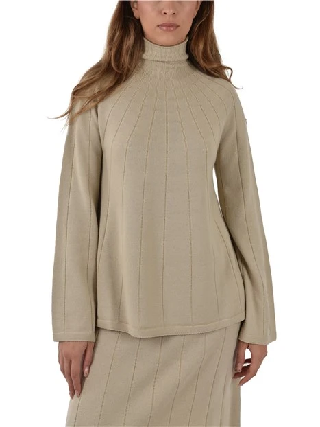 MAGLIA DOLCEVITA IN LANA CON LAVORAZIONE A COSTE DONNA BEIGE