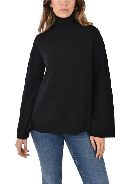 MAGLIA DOLCEVITA IN LANA CON LAVORAZIONE A COSTE DONNA NERO