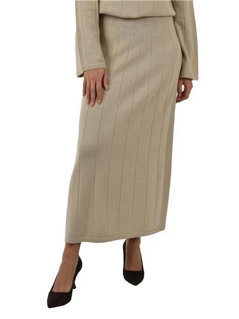 GONNA LUNGA IN MAGLIA CON LAVORAZIONE A COSTE DONNA BEIGE