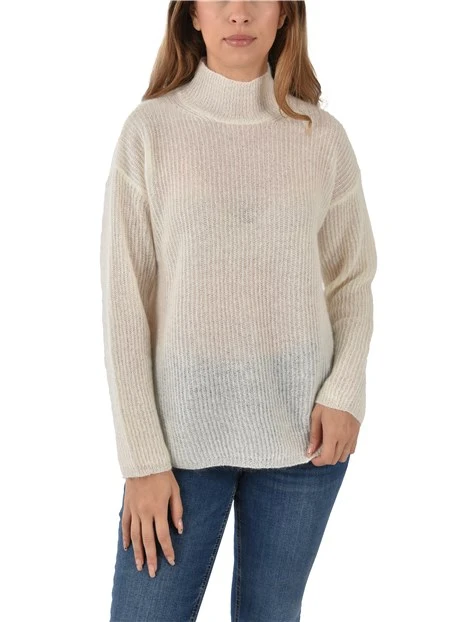 MAGLIA DOLCEVITA CON LAVORAZIONE A COSTE  DONNA AVORIO