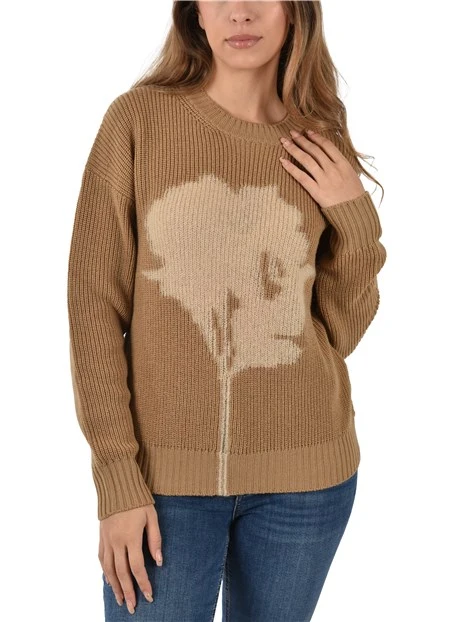 MAGLIA IN LANA CON MOTIVO JACQUARD DONNA MARRONE