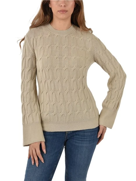 MAGLIA IN LANA CON LAVORAZIONE A TRECCE  DONNA BEIGE