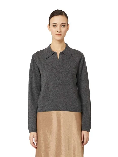 POLO MANICA LUNGA IN MISTO CASHMERE DONNA GRIGIO