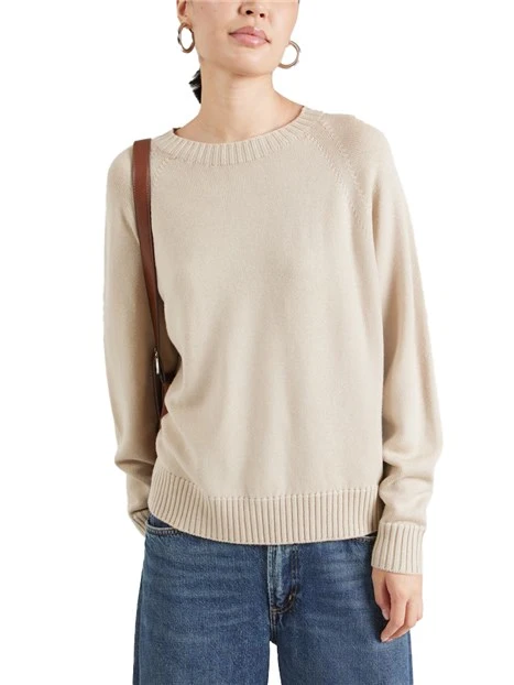 MAGLIA GIROCOLLO  CON BORDI RIFINITI DONNA BEIGE