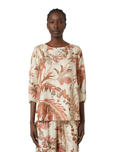 BLUSA CON STAMPA IN SETA DONNA BIANCO