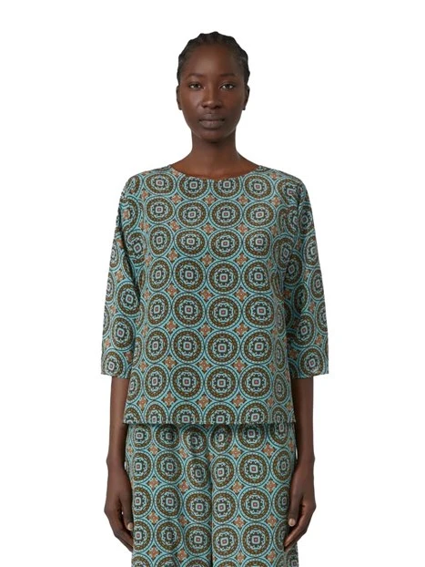BLUSA GIROCOLLO IN SETA DONNA AZZURRO