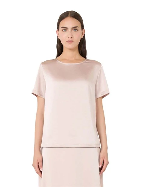 T-SHIRT MANICA CORTA IN RASO CHIUSURA A GOCCIA DONNA ROSA