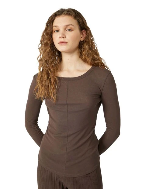 T-SHIRT MANICA LUNGA IN JERSEY DONNA MARRONE