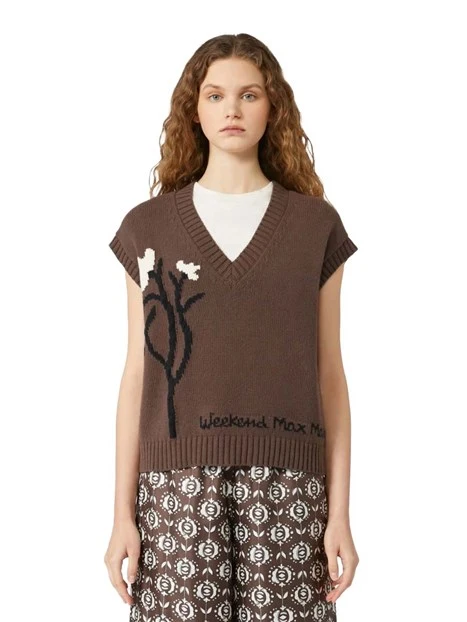 GILET CON SCOLLO A V IN MISTO COTONE DONNA MARRONE