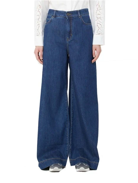 JEANS PALAZZO CON CUCITURE A CONTRASTO DONNA BLU JEANS PALAZZO CON CUCITURE A CONTRASTO DONNA BLU