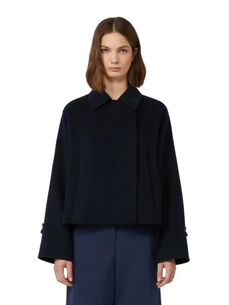 CAPPOTTO CORTO CON BOTTONI NASCOSTI IN LANA DONNA BLU
