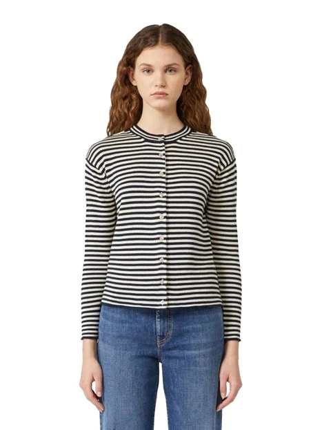 CARDIGAN IN PURO COTONE A RIGHE DONNA BIANCO