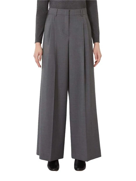 PANTALONI PALAZZO IN LANA CON TASCHE FILETTO DONNA GRIGIO