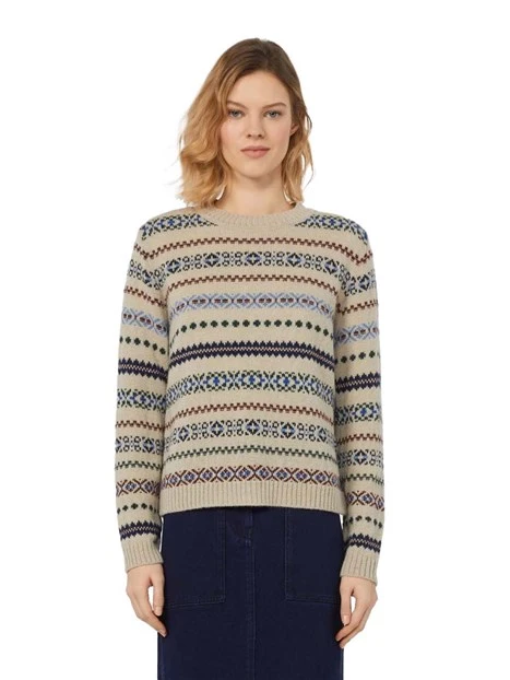 MAGLIA GIROCOLLO CON FANTASIA A CONTRASTO DONNA BIANCO
