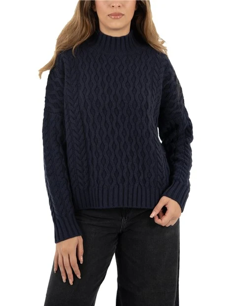 MAGLIA DOLCEVITA IN LANA CON LAVORAZIONE A TRECCE DONNA BLU