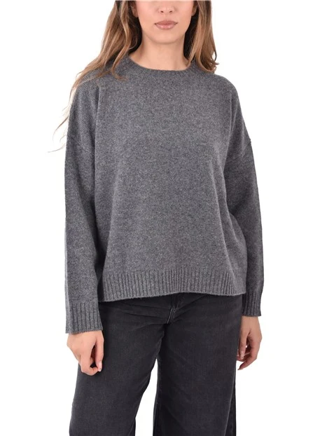 MAGLIA GIROCOLLO IN PURA LANA CON BORDI RIFINITI DONNA ANTRACITE