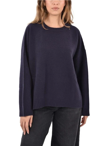 MAGLIA GIROCOLLO IN PURA LANA CON BORDI RIFINITI DONNA BLU
