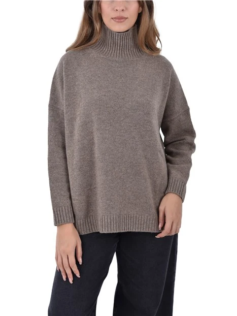 MAGLIA DOLCEVITA IN FILO RASATO DI PURA LANA DONNA MARRONE