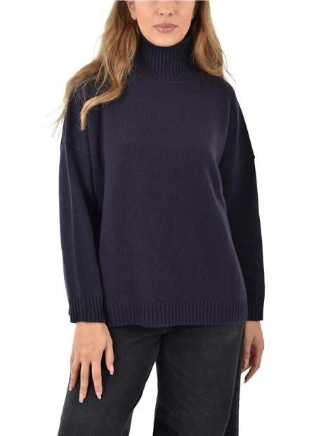 MAGLIA DOLCEVITA IN FILO RASATO DI PURA LANA DONNA BLU