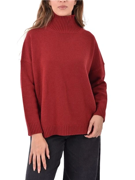 MAGLIA DOLCEVITA IN FILO RASATO DI PURA LANA DONNA ROSSO