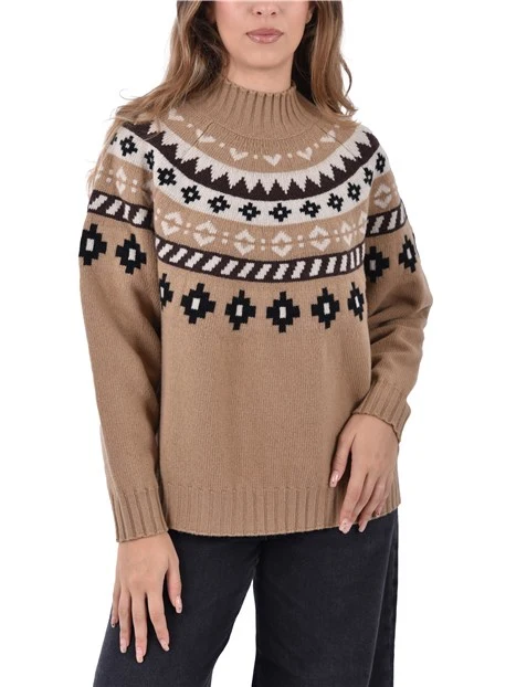 MAGLIA DOLCEVITA CON FANTASIA A CONTRASTO DONNA