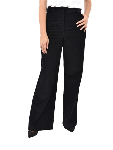 PANTALONI PALAZZO IN VELLUTO MILLERIGHE DONNA NERO