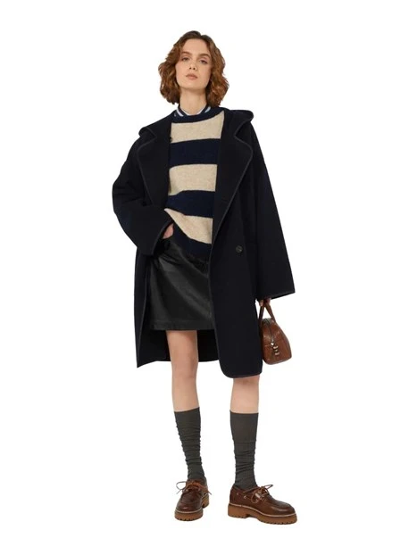 CAPPOTTO LUNGO DOPPIOPETTO IN PURA LANA DONNA BLU