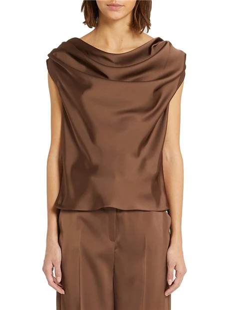 TOP SMANICATO IN RASO CALOTTE DONNA MARRONE