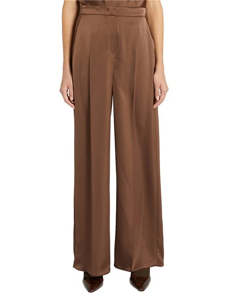PANTALONE PALAZZO IN RASO SANDALO DONNA MARRONE