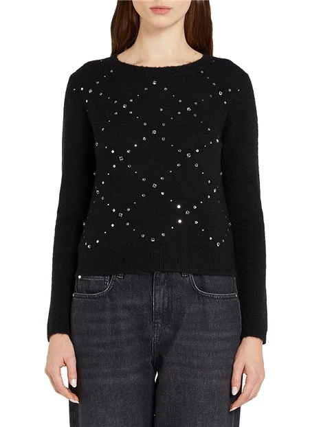MAGLIA GIROCOLLO CON DECORAZIONI LUCIANA DONNA NERO