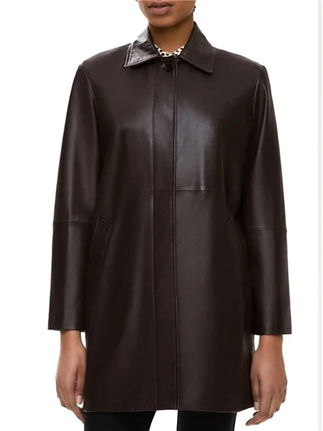GIACCA IN PELLE CON COLLO A CAMICIA DONNA MARRONE