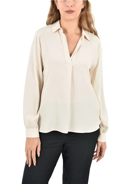 BLUSA IN MISTO SETA CON APERTURA A V DONNA AVORIO