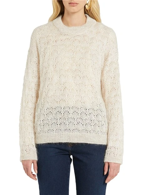 MAGLIA TRAFORATA IN MISTO MOHAIR LEO BEIGE DONNA