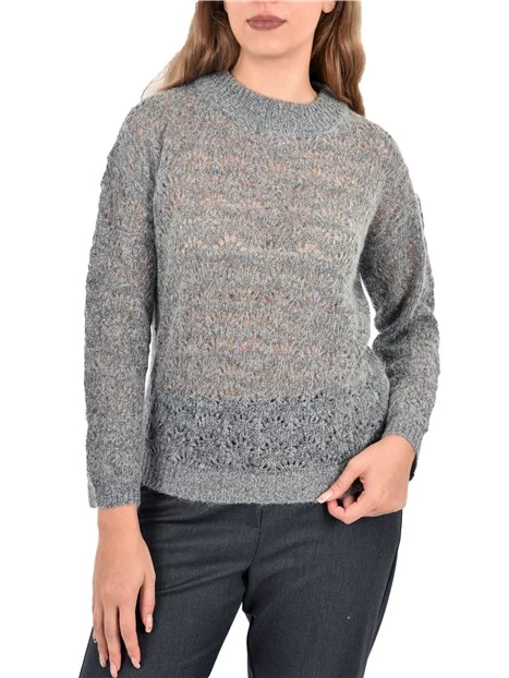 MAGLIA GIROCOLLO TRAFORATA IN MISTO MOHAIR DONNA GRIGIO