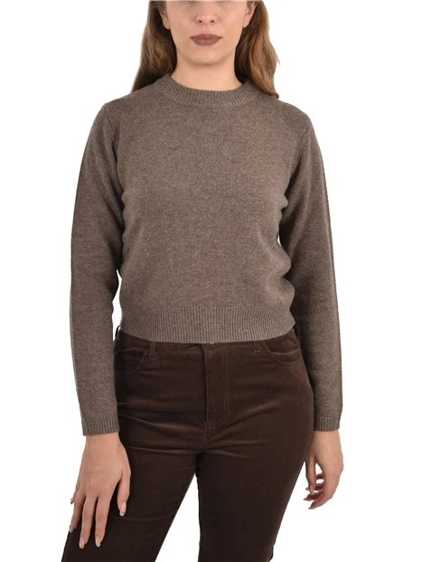 MAGLIA GIROCOLLO IN MISTO LANA E CASHMERE DONNA MARRONE