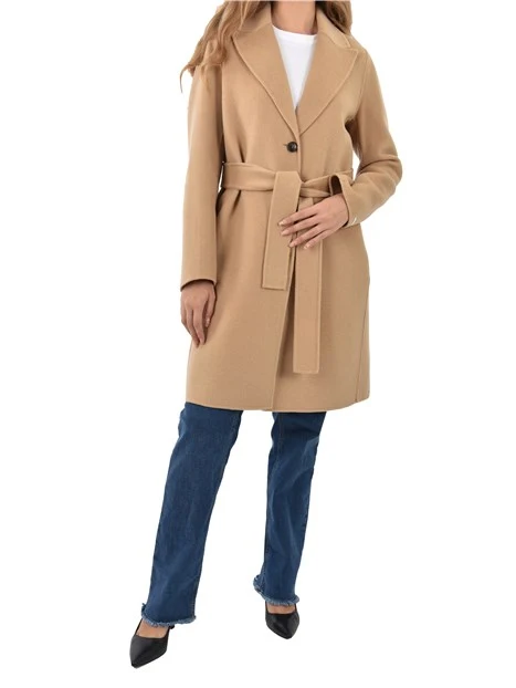 CAPPOTTO LUNGO IN PANNO DOUBLE MISTO LANA DONNA BEIGE