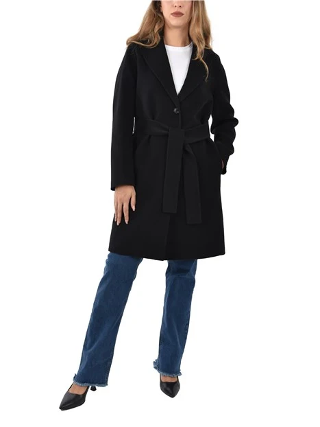 CAPPOTTO LUNGO IN PANNO DOUBLE MISTO LANA DONNA NERO